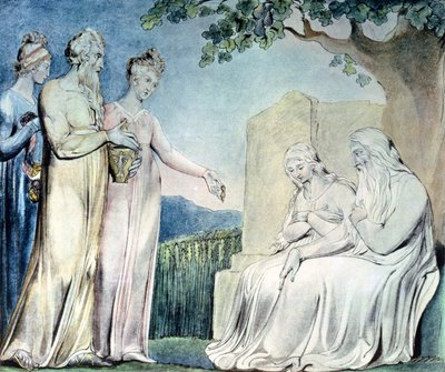“约伯记”的插图;工作接受慈善，1825年（笔，wc和铅笔） 作者 威廉·布雷克