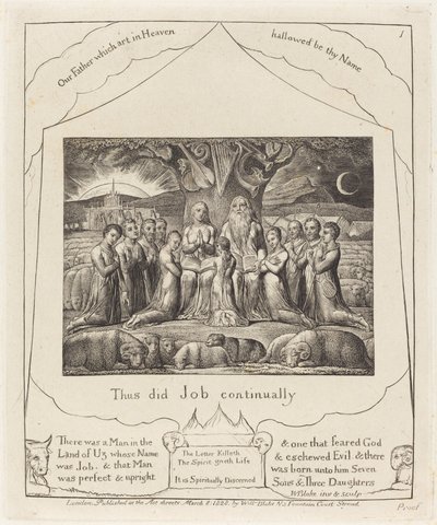 约伯和他的家庭》，1825年。 作者 威廉·布雷克