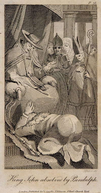 约翰国王在亨利·富塞利（Henry Fuseli）于1798年被潘多夫（Pandulph）赦免 作者 威廉·布雷克