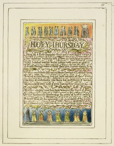 P.124-1950.pt18圣周四：从纯真之歌和经验中获得第18页（复制R）c.1802-08（蚀刻，墨水和wc） 作者 威廉·布雷克