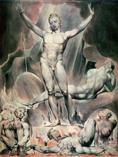 撒旦引起反叛天使，1808年 作者 威廉·布雷克