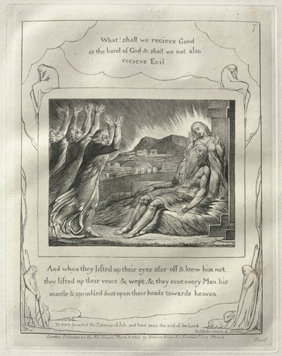 约伯记：第七，当他们抬起远处的眼睛，不认识他时，1825年。 作者 威廉·布雷克