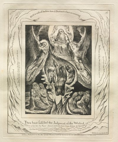 约伯记：Pl。 16日，您完成了《邪恶的审判》，1825年。 作者 威廉·布雷克