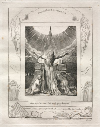 约伯记：Pl。 18，我的仆人工作将为你祈祷，1825年。 作者 威廉·布雷克