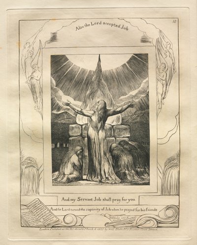 约伯记：Pl。 18，我的仆人工作将为你祈祷，1825年。 作者 威廉·布雷克