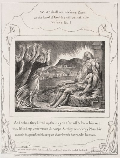 约伯记：Pl。 7，当他们举起眼睛时，1825年。 作者 威廉·布雷克