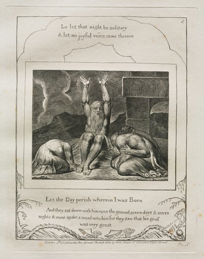 约伯记：Pl。 8，让我灭亡的那一天，1825年。 作者 威廉·布雷克