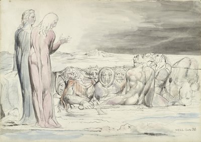 叛徒圈：阿尔伯蒂兄弟，由Dante Alighieri绘制的神圣喜剧插图，1824-27（笔和墨水用铅笔和粉笔在纸上） 作者 威廉·布雷克