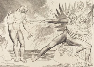 贪官的圈子，折磨Ciampolo的魔鬼，1827年。 作者 威廉·布雷克