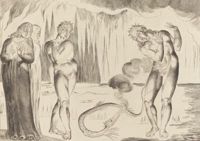 盗贼的圈子》，《被蛇袭击的布索-多纳蒂》，1827年。 作者 威廉·布雷克