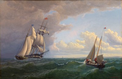 在葡萄园附近的捕鲸船--向外航行，1859年。 作者 威廉·布拉德福德