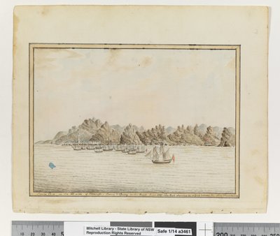 奥普。 页。 19.`特内里夫东南侧的圣克鲁斯； 天狼星和车队在路上。 1787 年 6 月。《在另外两座山脉之间的缝隙中出现的山峰》，约 1802 年（水彩） 作者 威廉布拉德利