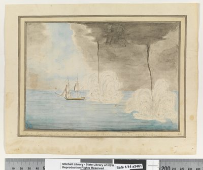 Opp. p. 290. `Water Spouts off the Coast of Java near Batavaia. 24 Sepr 1791. Waakzamheydt