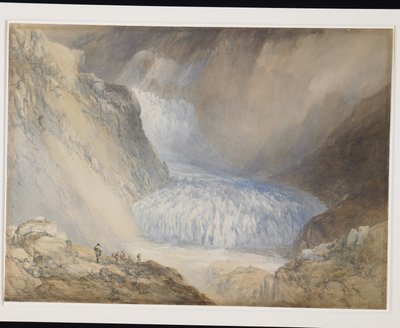 罗讷河冰川和加伦斯托克河，来自富尔卡山口路（铅笔水彩画，在灰白纸上用白色加深） 作者 威廉·卡洛