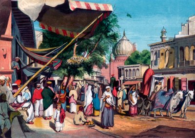 1857年，印度德里，贾米清真寺（Jami Masjid）后面的一条街道。 作者 威廉·卡彭特