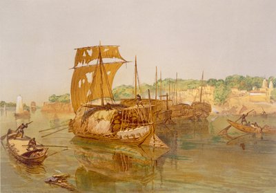 恒河上的船只，来自&39;印度古代和现代&39;，1867年 作者 威廉·克里米亚·辛普森