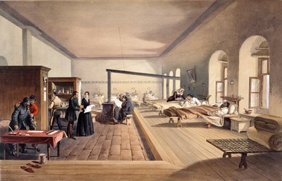 来自Scutari医院的病房之一，来自Colnaghi und Co.出版的“东方战争的座位 - 第二系列”1856 作者 威廉·克里米亚·辛普森