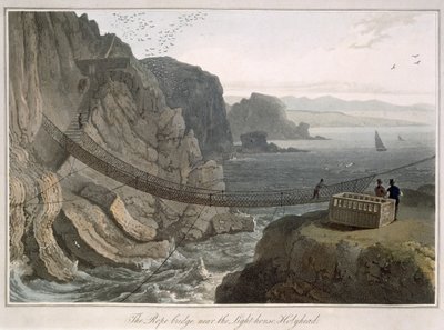 灯塔附近的绳桥，霍利黑德，从“1814年到1825年之间的英国航行”1829年出版 作者 威廉·丹尼尔