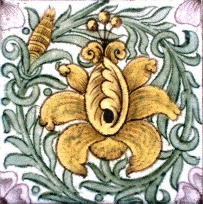 花卉图案的瓷砖（陶瓷） 作者 威廉·德·摩根