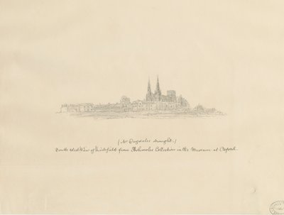 利奇菲尔德大教堂-西南景观：铅笔素描，nd [？17th cent]（绘画） 作者 威廉·杜格代尔