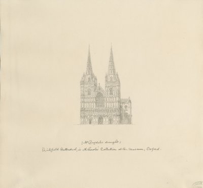 利奇菲尔德大教堂（Lichfield Cathedral）-西前：钢笔画，nd [？17世纪后期]（绘画） 作者 威廉·杜格代尔