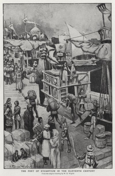 十一世纪的拜占庭港口（石版画） 作者 威廉·爱德华（之后）威格富