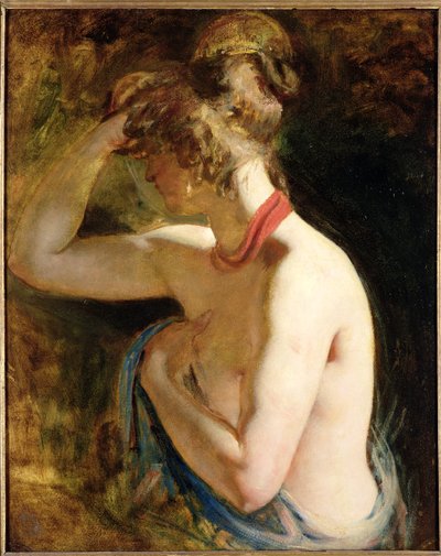 半身裸体，右臂抬起头 作者 William Etty