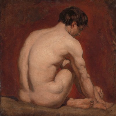 男性裸体，跪着，从后面看 作者 William Etty
