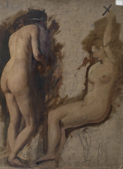 研究人物构图-两个女性裸体 作者 William Etty