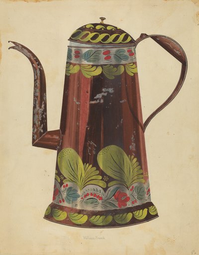 Toleware锡咖啡壶，约1937年。 作者 威廉·弗兰克