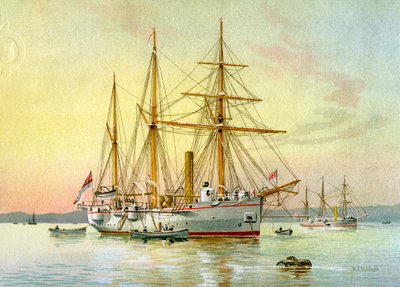 HMS布兰堡，皇家海军一等炮艇，c1890-c1893。 作者 威廉·弗雷德里克·米切尔