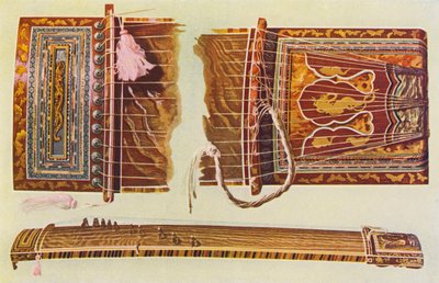 乐器：日本古筝（彩色石版画） 作者 威廉·吉布