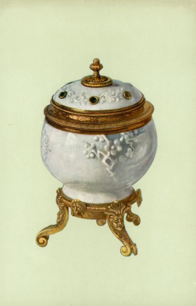 花瓶，Fuchien瓷器，带路易十四，银色镀金底座（彩色平版印刷）。 作者 威廉·吉布