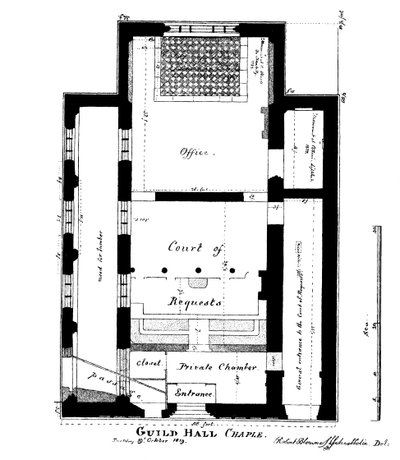 伦敦金普赛德国王街Guildhall教堂的平面图，1819年，1886年。 作者 威廉·格里格斯
