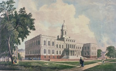 市政厅，由I. Hill，1826年雕刻，印刷和着色 作者 威廉·盖·沃尔