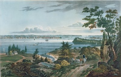 来自Weehawk的纽约，由I. Hill，1820-3（彩色aquatint）雕刻而成 作者 威廉·盖·沃尔