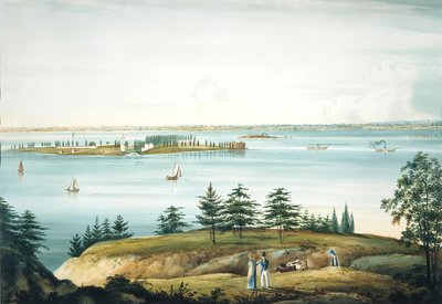 纽约湾和总督岛，从布鲁克林高地拍摄，1820-25。 作者 威廉·盖·沃尔