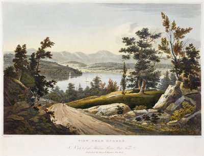 哈德逊附近的景色，1822年（手工着色纸上的aquatint） 作者 沃尔之后的威廉·盖