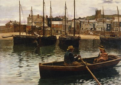海港，圣艾夫斯，康沃尔郡，1885年 作者 威廉·H·巴特利特