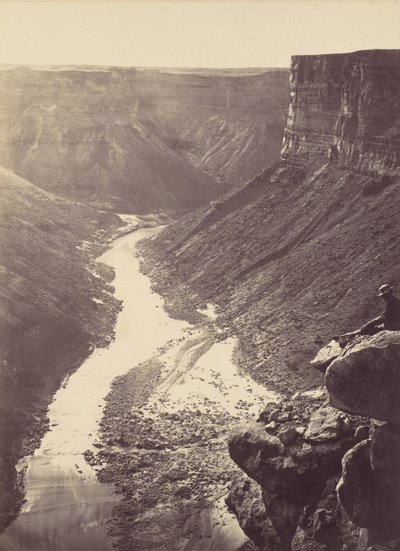 大峡谷，科罗拉多河，靠近帕里亚溪，向西看，1872年。 作者 威廉·贝尔
