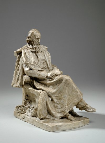 丹佛勋爵（Lennes Tennyson）坐上阿尔弗雷德（Alfred）的马奎特（Maquette），约1909年坐在剑桥三一学院（石膏工） 作者 威廉·哈莫·桑尼克罗夫特