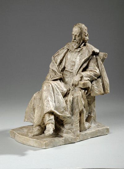丹佛勋爵（Lennes Tennyson）坐上阿尔弗雷德（Alfred）的马奎特（Maquette），约1909年坐在剑桥三一学院（石膏工） 作者 威廉·哈莫·桑尼克罗夫特