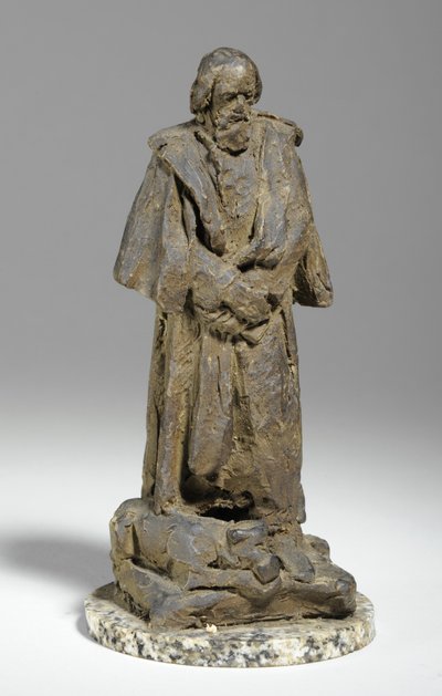 丹佛勋爵（Lennes Tennyson）坐上阿尔弗雷德（Alfred）的马奎特（Maquette），约1909年坐在剑桥三一学院（石膏工） 作者 威廉·哈莫·桑尼克罗夫特