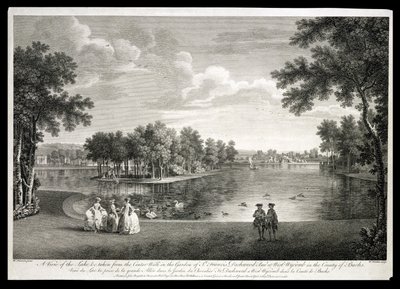 从中心步行的湖景在白金汉郡西威科姆的花园中行走，由William Woollett（1735-85）雕刻 作者 威廉·汉南