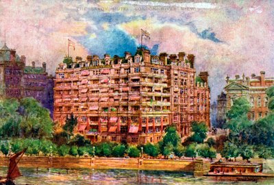 从泰晤士河看到的萨沃伊酒店，伦敦，1905年。 作者 威廉·哈罗德·奥克利