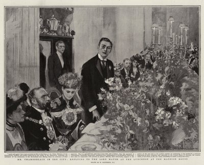 张伯伦先生在市中心，在Mansion House的午餐会上回复了市长 作者 William Hatherell