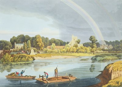 Staines教堂与河岸上的城市石头，由Robert Havell the Younger（1793-1878）于1818年出版（aquatint） 作者 威廉·哈维尔