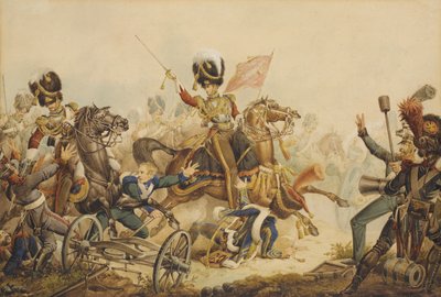 1820年1815年，第一次救生员在滑铁卢战役中向法国炮兵收费 作者 William Heath