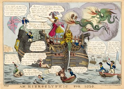 1830年的象形文字，出版。1830年手绘版画。 作者 威廉·希思