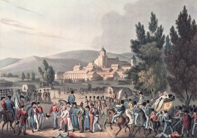 维多利亚战役，1813年，带来囚犯，由I.克拉克蚀刻，由M. DuBourg（aquatint）绘制 作者 威廉·希思